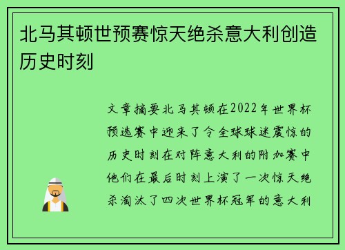 北马其顿世预赛惊天绝杀意大利创造历史时刻